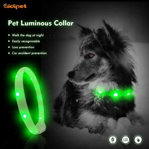 USB Rechargeable Waterproof Led Dog Collar Light in Dark ECO&#45;Silicone Collar for Dogs