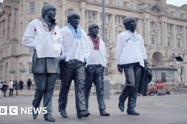 Eurovision 2023: Beatles statue clad in Ukrainian clothing