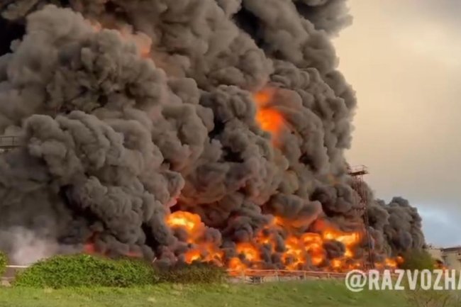 Suspected drone attack causes oil depot fire in Crimea