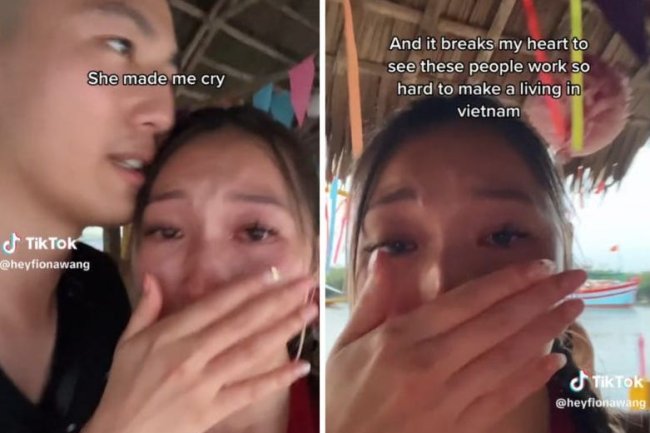 A TikToker traveling in Vietnam shared a video of herself crying over a local who rowed their boat and added the 'poverty' hashtag. She's getting blasted for 'slum tourism.'
