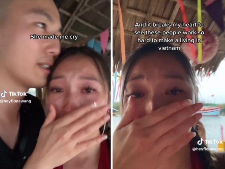 A TikToker traveling in Vietnam shared a video of herself crying over a local who rowed their boat and added the 'poverty' hashtag. She's getting blasted for 'slum tourism.'