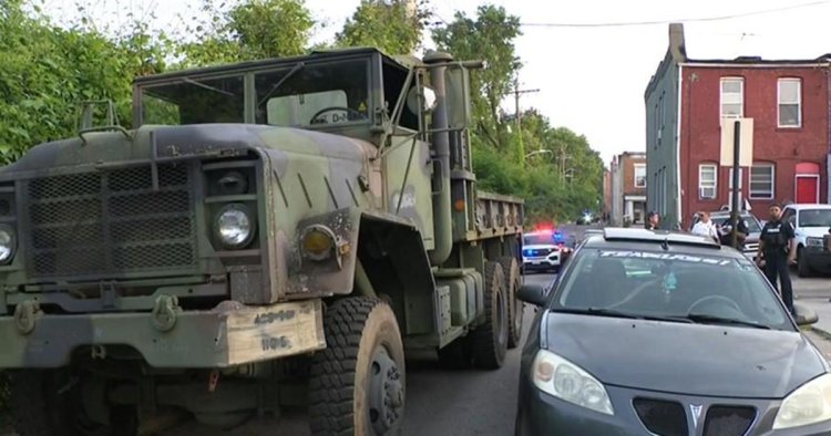 Suspect leads officers on highway chase in stolen military vehicle