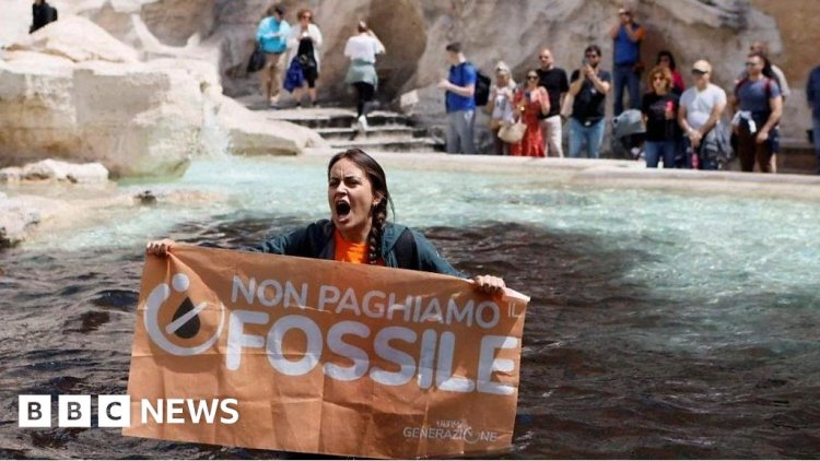 Trevi Fountain: Climate activists turn water in Rome landmark black
