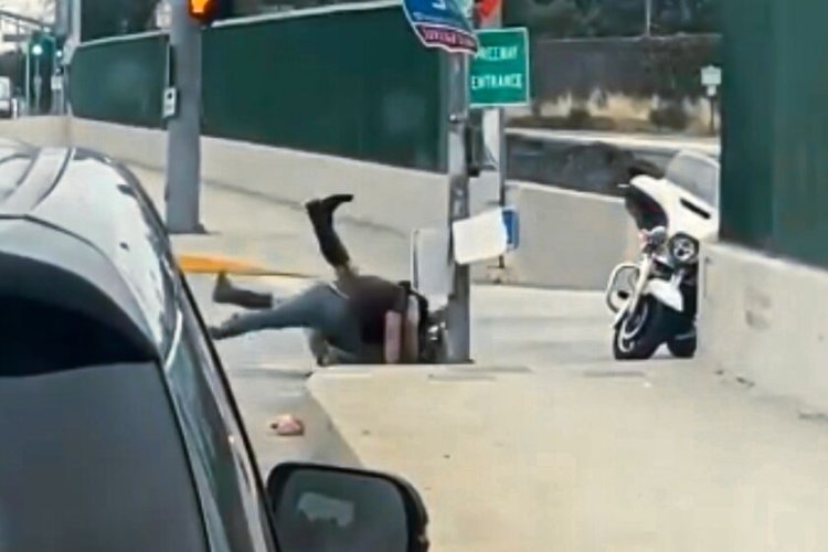 Motorist saw CHP officer pinned by man at 5 Freeway entrance. He rushed to save him
