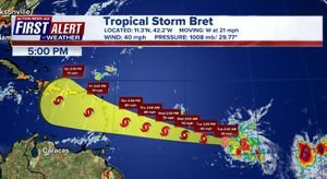 Tropical Storm Bret forms in Atlantic, is expected to intensify into a hurricane