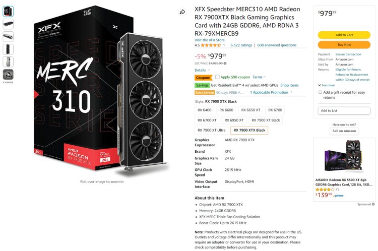 AMD Radeon RX 7900 XTX 显卡跌破 900 美元，7900 XT 降至 719 美元