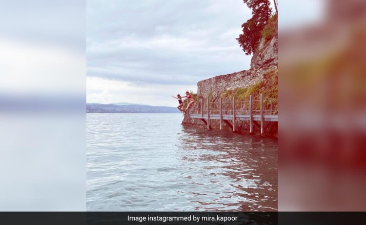 Take A Close Look At This Pic: You'll See Mira Rajput Jumping Into A Swiss Lake