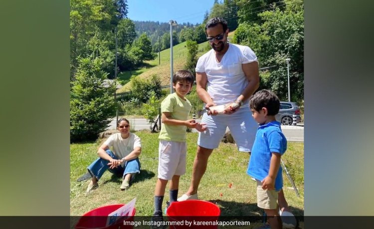 Mom Kareena Kapoor Smiles As Husband Saif Ali Khan Goes Fishing With Sons Jeh And Taimur