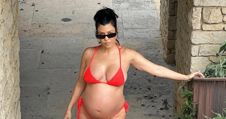 Kourtney Shows Off Baby Bump in Red Bikini, Calls Pregnancy a 'Blessing'