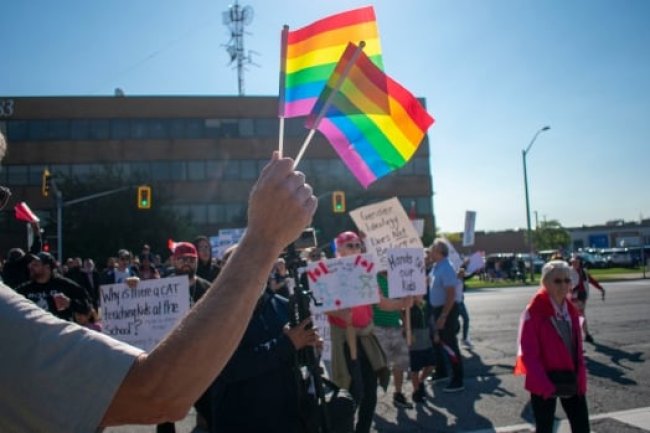 Protesters and counter-protesters face off in Hamilton over gender identity, LGBTQ rights in schools