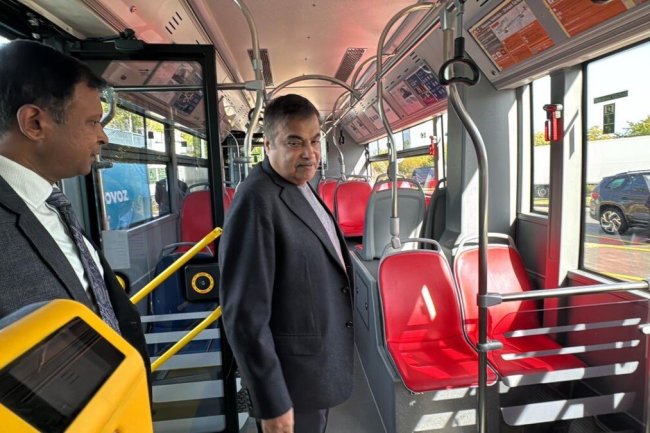 Video: Nitin Gadkari takes a 'test drive' in hydrogen bus in Prague