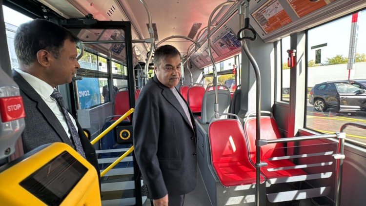 Video: Nitin Gadkari takes a 'test drive' in hydrogen bus in Prague