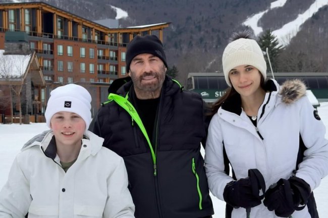 John Travolta Skis with Kids Ella and Benjamin on Christmas