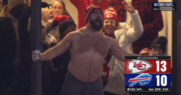 Jason Kelce Celebrates Travis Kelce’s Touchdown By Ripping Off His Shirt