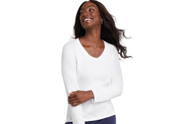 This 'Comfy and Soft' Long-Sleeve V-Neck T-Shirt Is Only $12 at Walmart