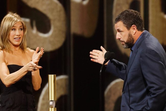 Jennifer Aniston Presents Adam Sandler With People's Icon Award at PCAs