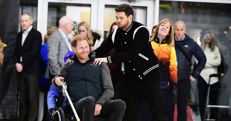 Prince Harry and Michael Buble Train for Curling at Invictus Games Training