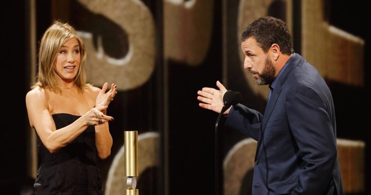 Jennifer Aniston Presents Adam Sandler With People's Icon Award at PCAs